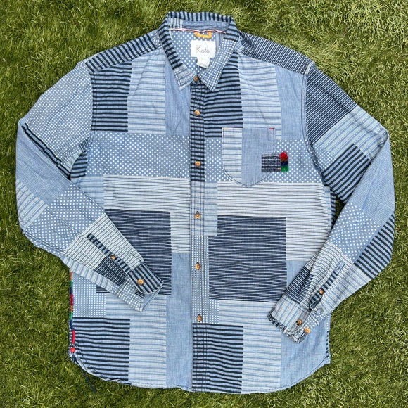 Koto Other - Koto Patchwork Denim Shirt Button Down Long Sleeve with Embroidery